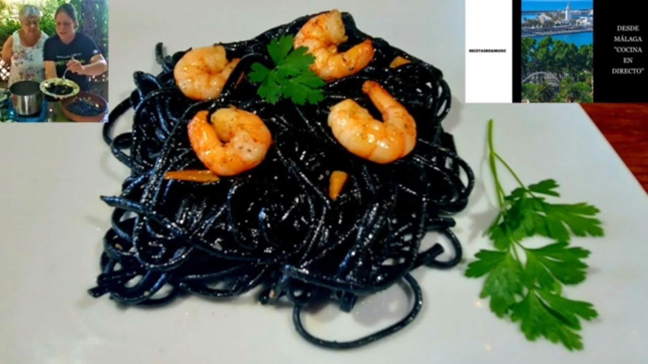 🍝 ESPAGUETIS NEGROS de SEPIA 🦑 con 🦐 LANGOSTINOS al AJILLO.🧄🌶 *En Directo 🎥 🚩Recetasro&music 161