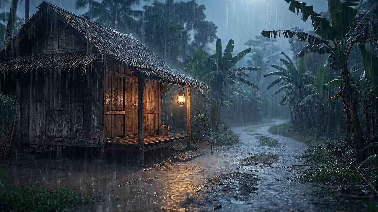 Peaceful Rain under lantern lights | Soothing Rainy Ambience for Deep Rest, Deep sleep