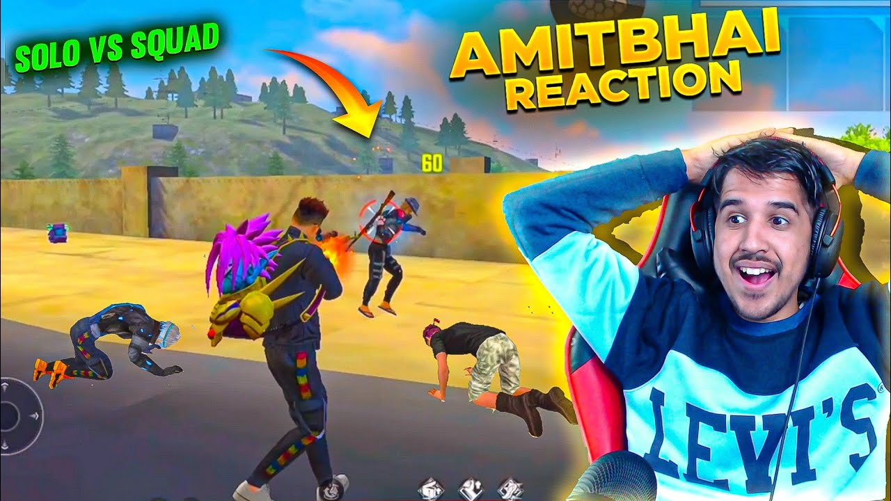 Amit Bhai(Desi Gamers) Reaction On My Solo Vs Squad Gameplay With Kar98k And Svd Gun Only- Free Fire