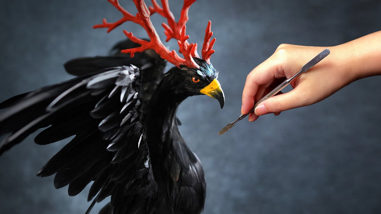 I Made a Movable Horned Eagle with Real Feathers 🦅✨