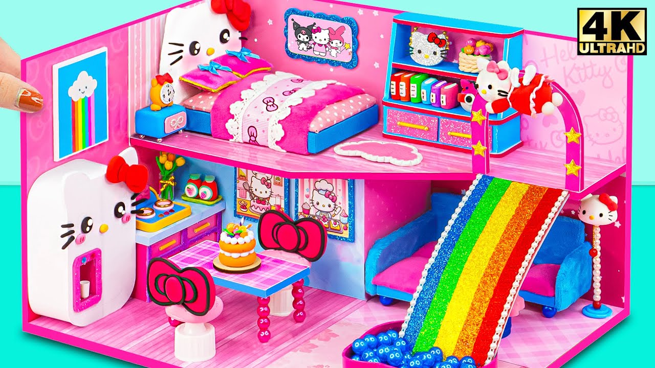 DIY Miniature Hello Kitty Cardboard House With Kitchen, Bedroom for a family ❤️ DIY Miniature House