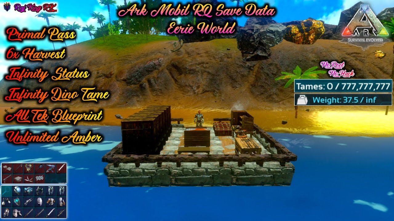 New RQ Save Data Ark:Mobile 🎮 Prime Pass 🔥Inf St 🔥 6x Harvest🔥All Blueprint 💯 Inf Dino Tame🔥