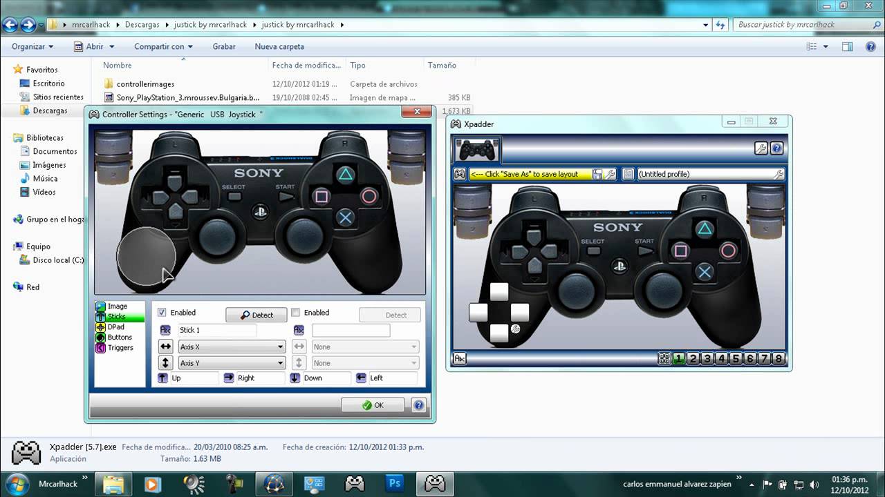 como configurar un control para pc (justick)
