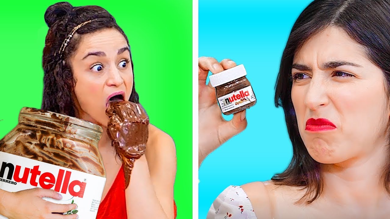 CIBO GIGANTE VS CIBO IN MINIATURA || Sfide Alimentari e Scherzi fai-da-te per dei veri Buongustai!