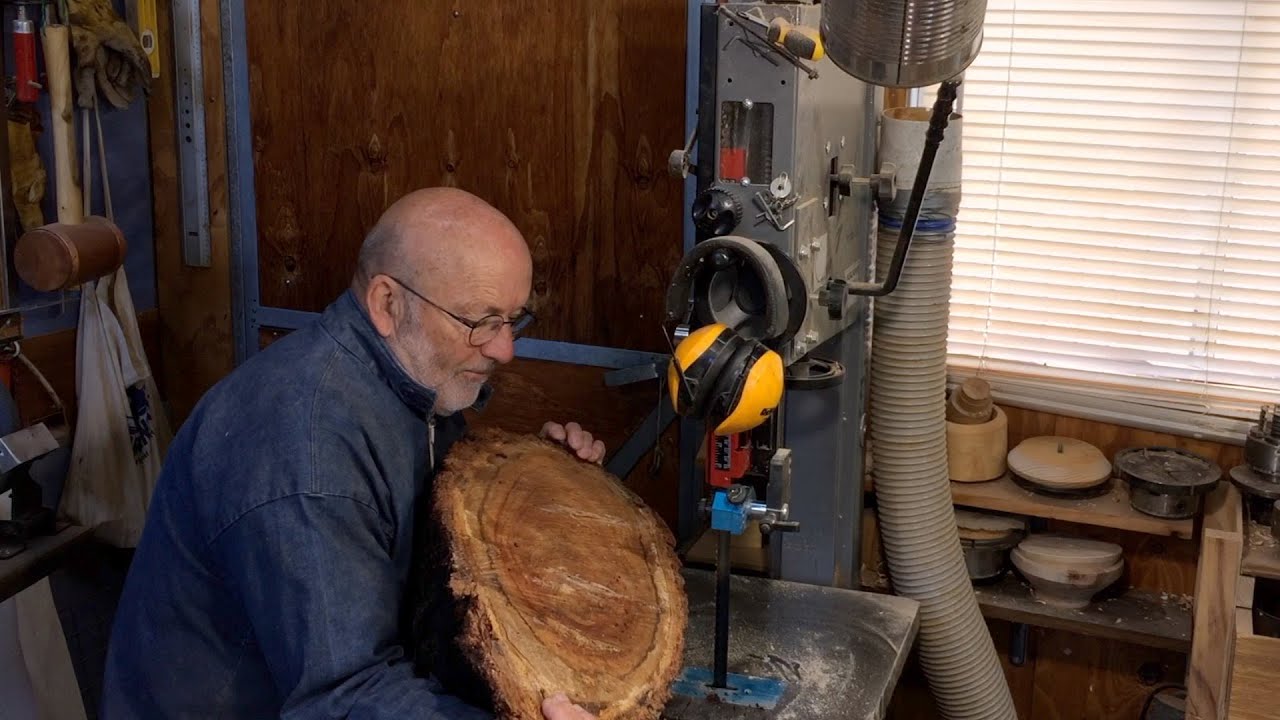 Richard Raffan cuts ironbark sawmill waste into woodturning blanks