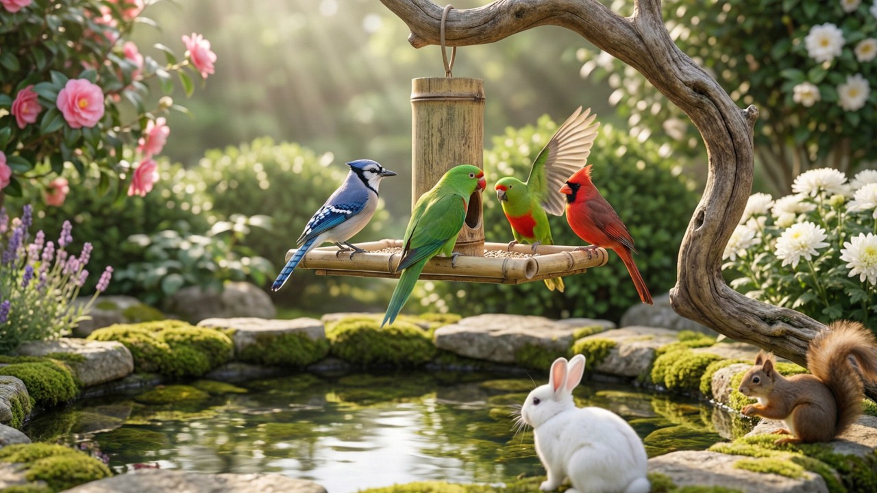 🔴 4K Cozy Garden Bird Feeder – Cardinals, Blue Jays,Goldfinch & Nature Sounds | Relaxing • Cat TV