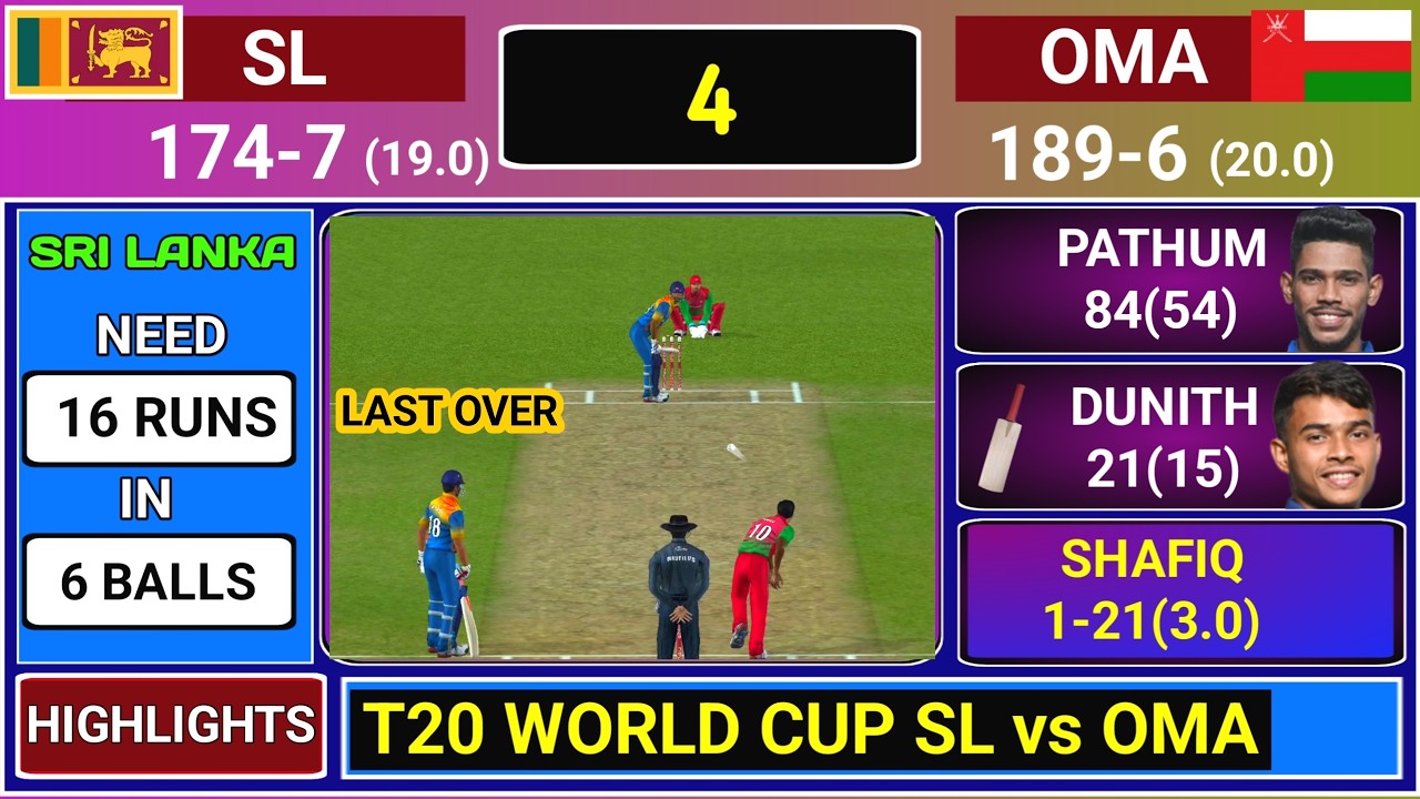 Sri Lanka Vs OMAN T20 World Cup Match Score & Commentary | SL vs OMA T20 Last Over