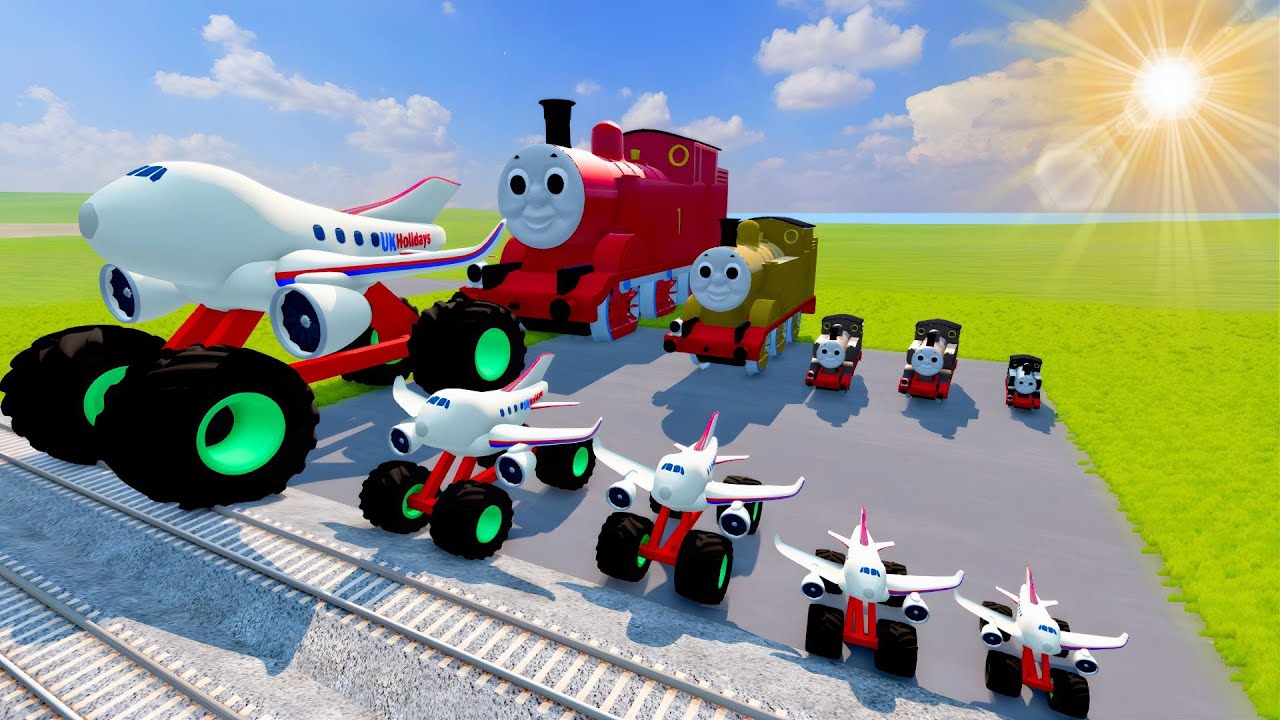 Big & Small White Plane Lightning Mcqueen vs Color Trains Thomas | BeamNG.Drive