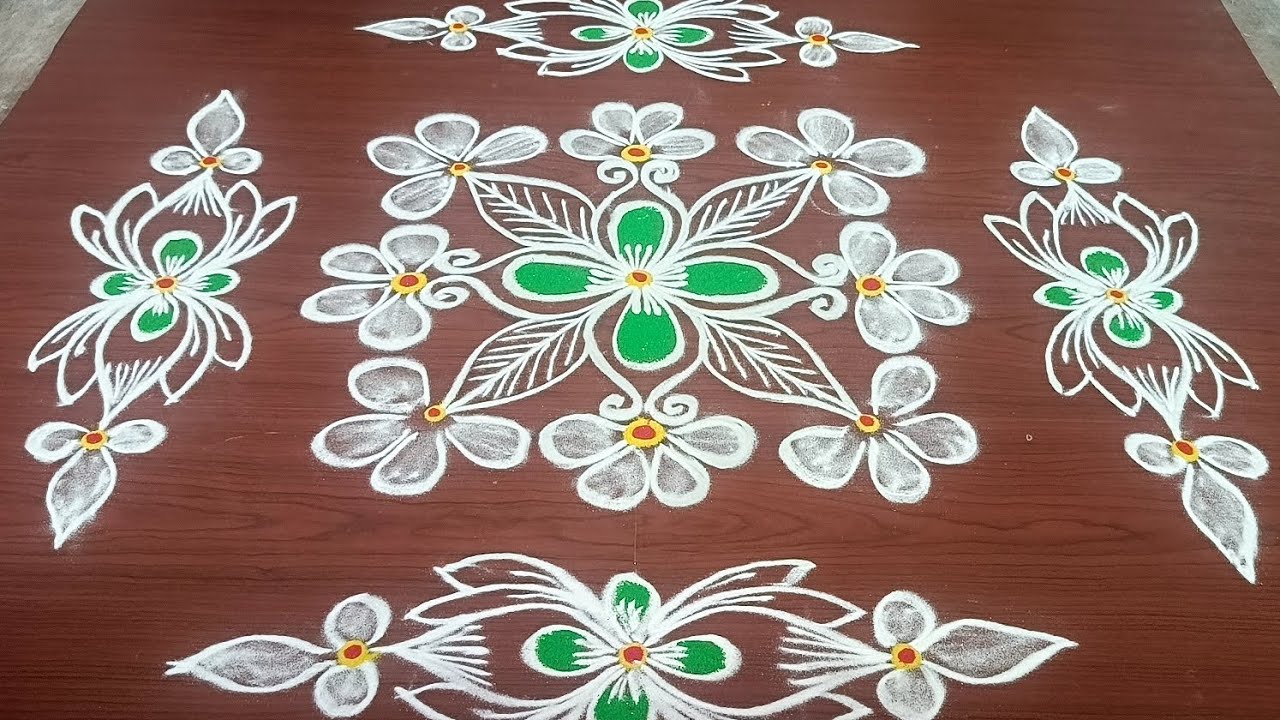 Beautiful designs with side borders #rangoli #indianart #traditionalart #muggulu 