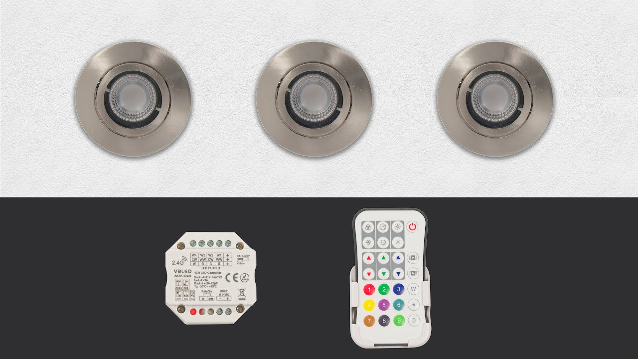 VBLED© RGBW LED Einbauleuchten mit Controller und Fernbedienung 12VDC