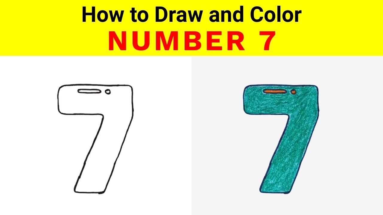 How to Draw and Color Number 7 for Kids | Learn Step by Step Drawing #easyartandcraft