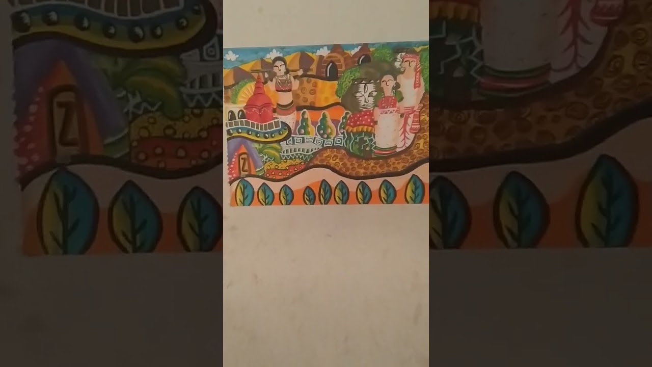 unique tribal village with famous monuments drawing ...very unique art👀