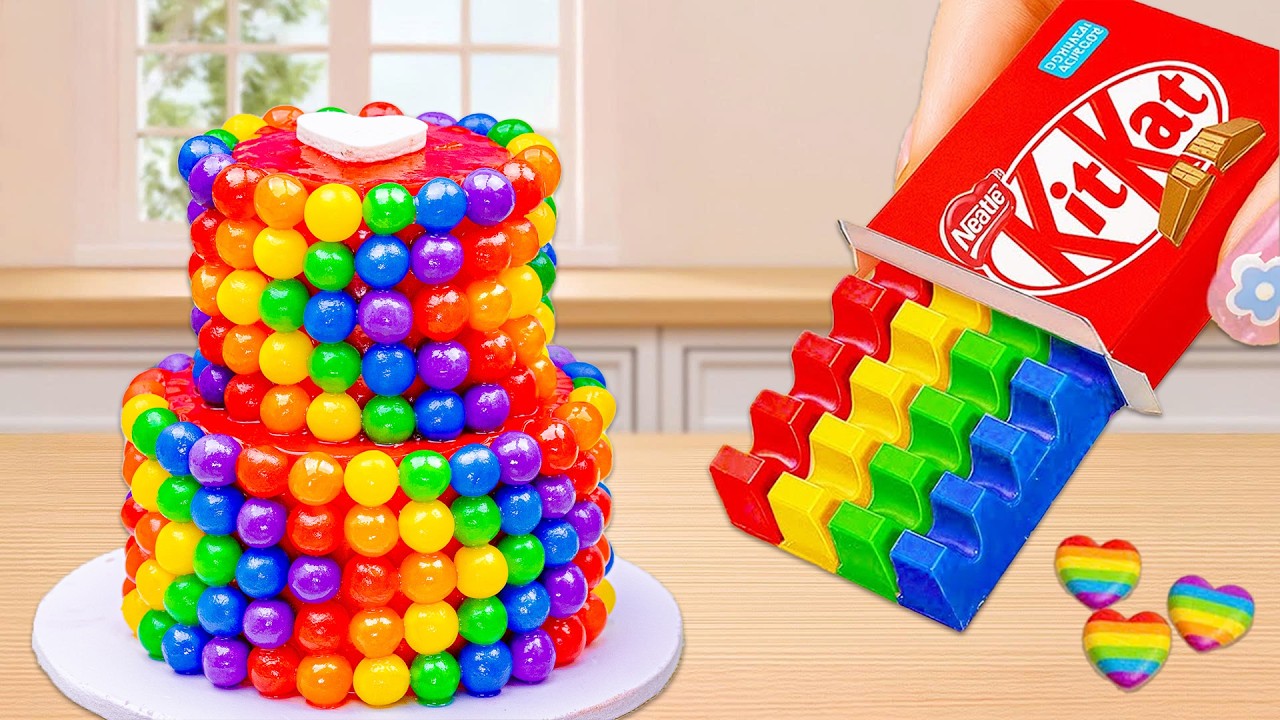 Amazing Mini Rainbow Chocolate KitKat Cake Decorating with M&M 🌈 Tiny Rainbow Cake By DIY Cakes