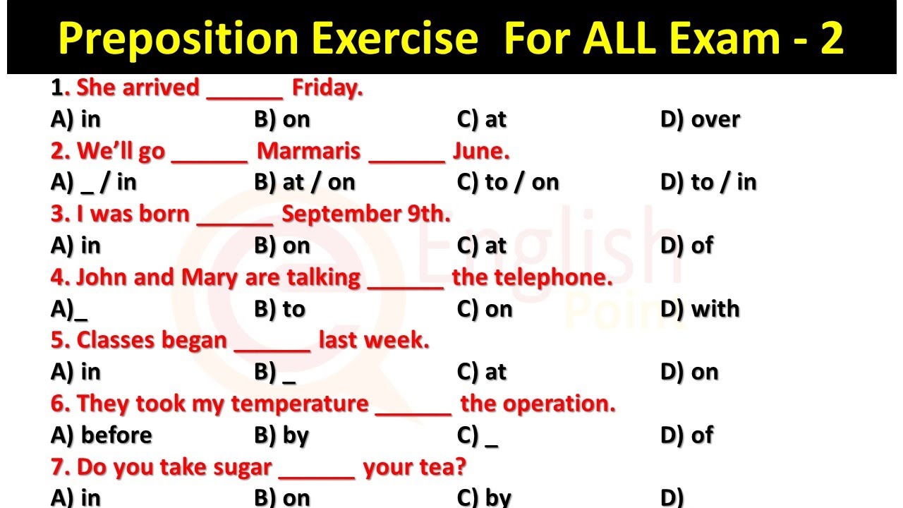 Most Important Prepositions in English Grammar | Preposition Exercise - 2
