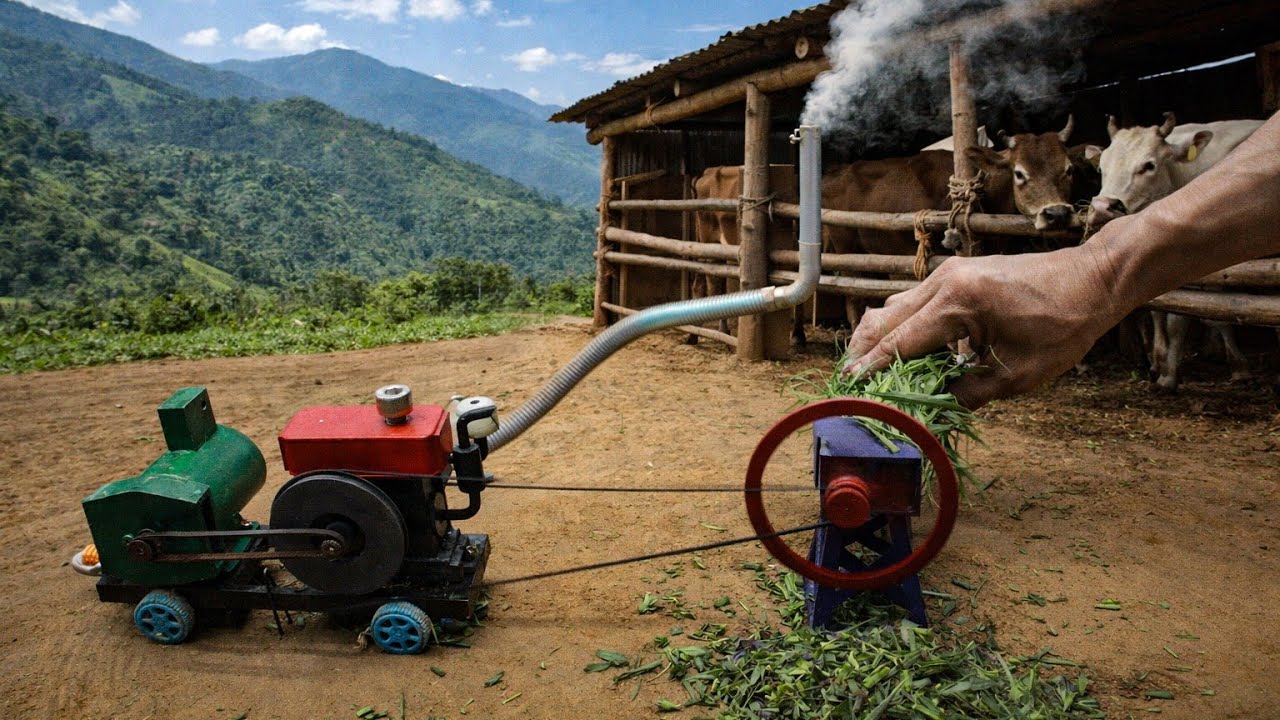 Small Peanut Farmers Harvest Grass with Tractor & Machine | Mini Farm Adventure