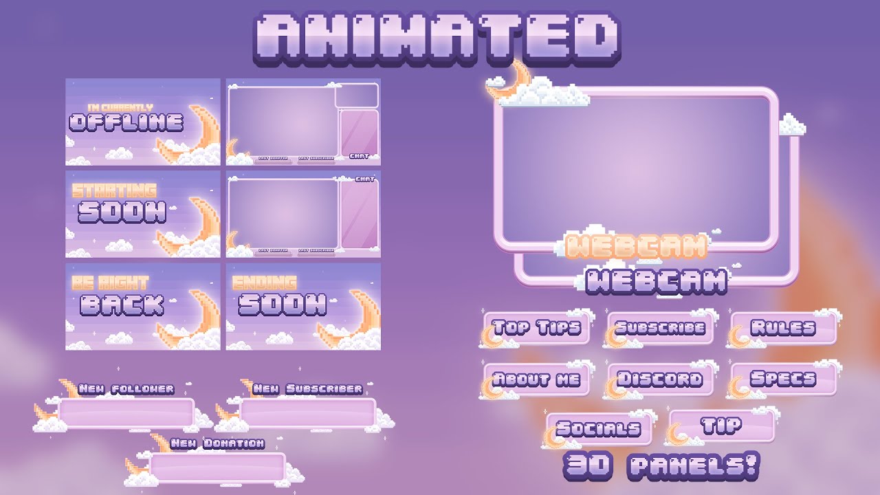 Cute Pixel Moon Animated Twitch Stream Overlay [FREE VERSION AVAILABLE]