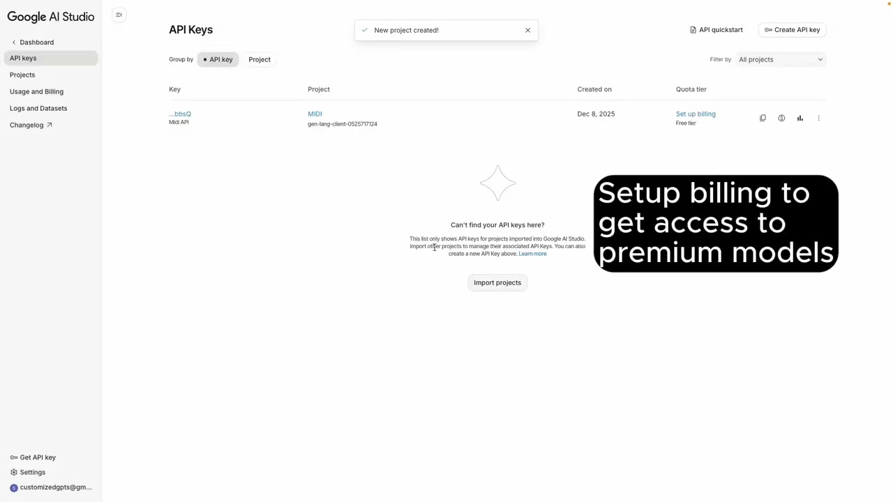 Setup Gemini API key for Midify composer assistant