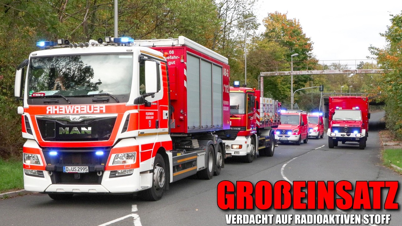 [GROßEINSATZ FEUERWEHR DÜSSELDORF!] - Verdacht auf radioaktiven Stoff in Mülleimer auf Parkplatz -