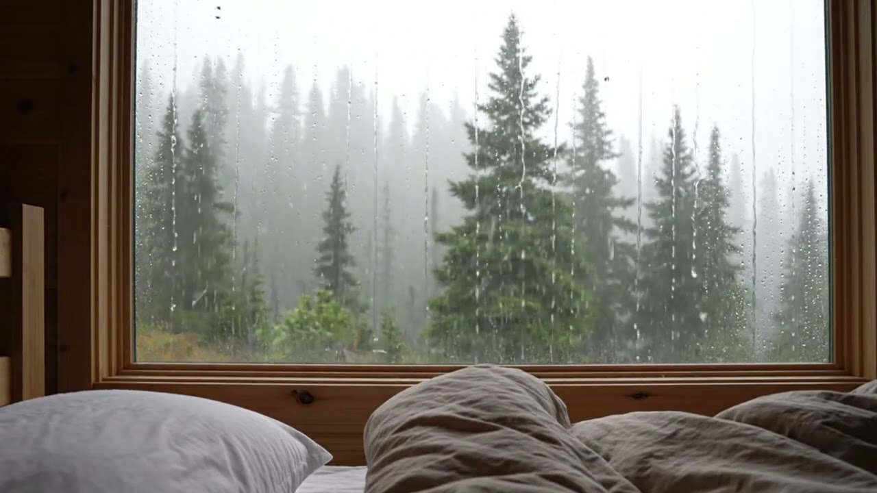 Relaxing Rain on Window in Forest Cabin 🌲 4K Rain Sounds for Sleep & Study
