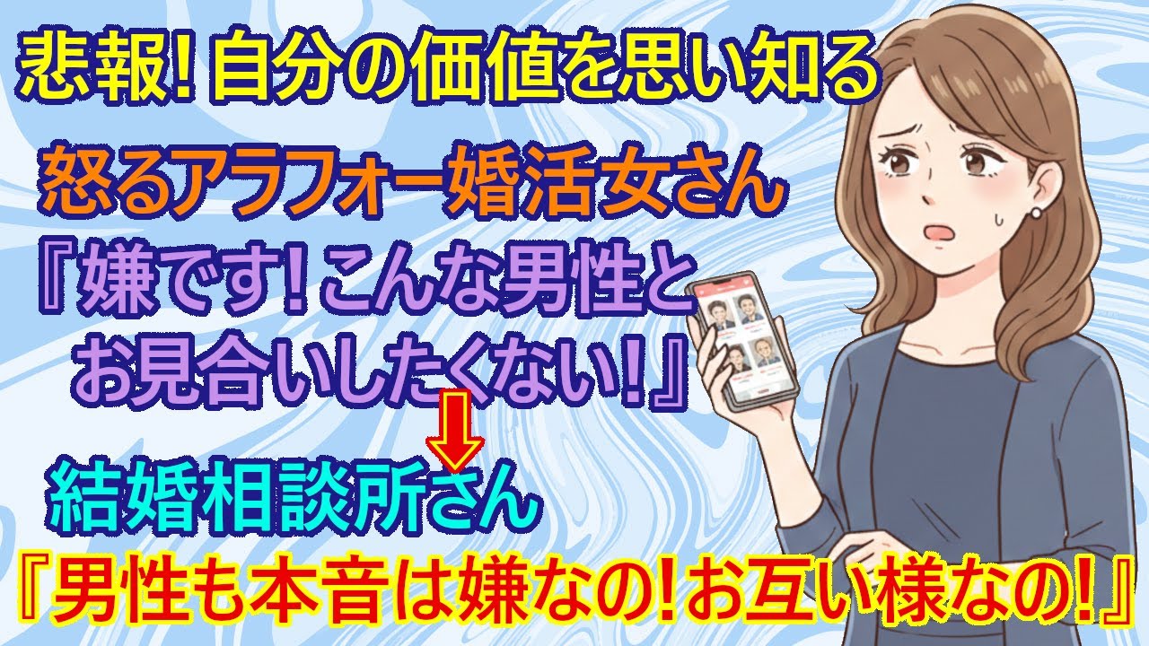【修羅場　婚活】残念！婚活女さん、現実を突き付けられて逝くｗ　アラフォー女さん『そんな男性と無理！お見合いもしたくない！』　→結婚相談所さん『お相手の男性だって本当は他の女性と結婚したいんです』