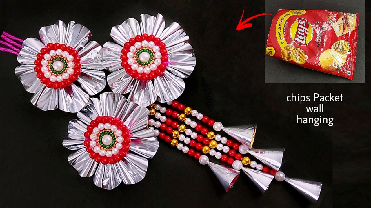Waste Chips Packet Wall Hanging - Reuse Plastic bags of chips to make wall hanging - DIY Crafts
