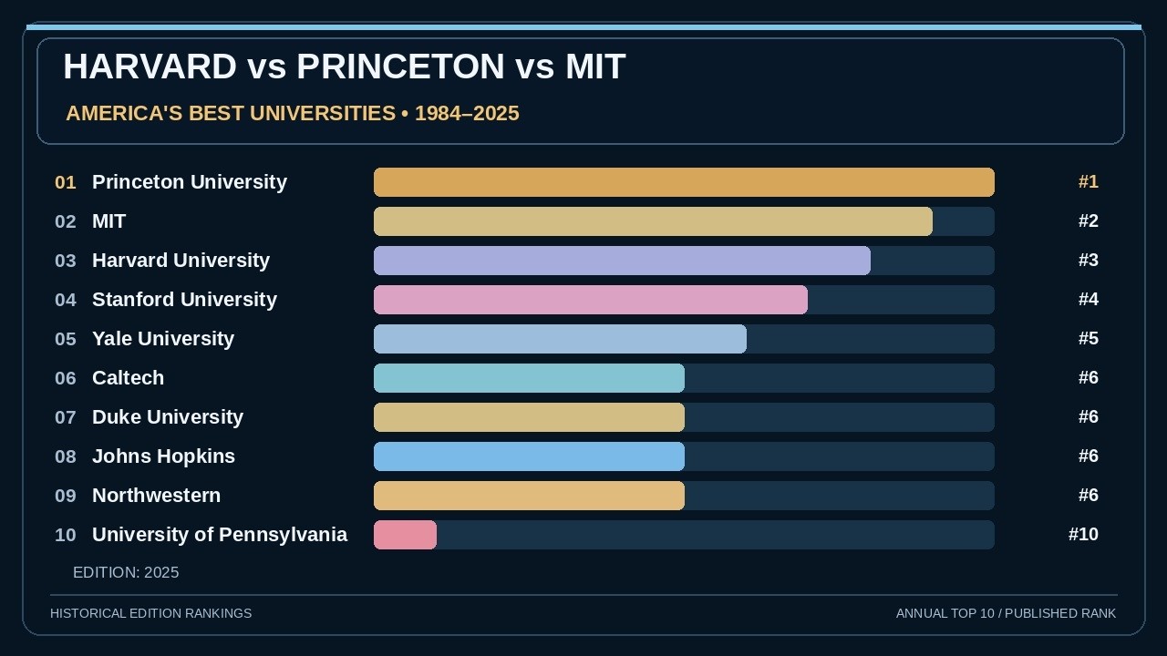 Princeton University vs America's Best Universities | Rankings 1984&ndash;2025