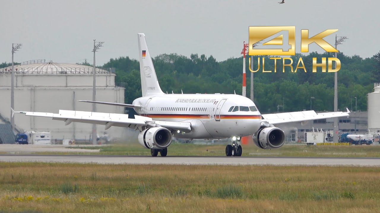 (4K) Airbus ACJ319 A319-133/CJ German Air Force Luftwaffe 15+03 arrival at Munich Airport MUC EDDM