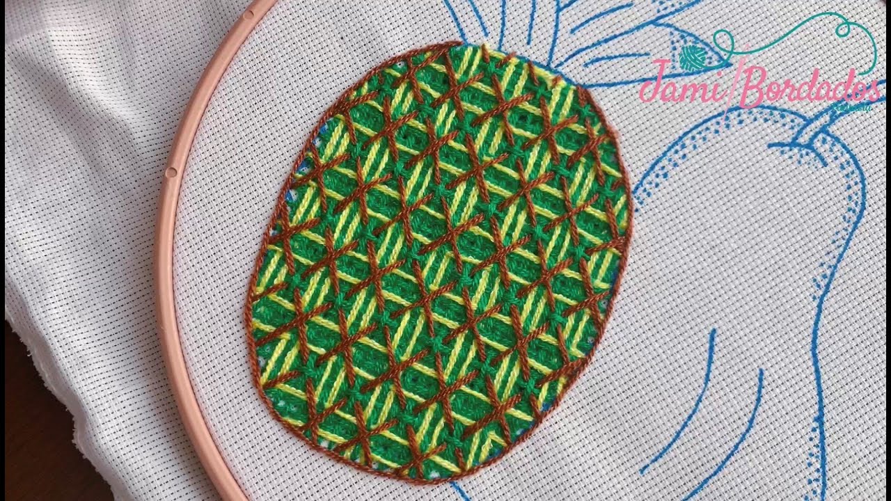 100. Bordado Fantasía Piña 4 / Hand Embroidery Pineapple 🍍 with Fantasy Stitch