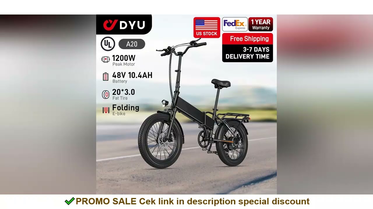 ?1 Year Warranty?A20 Electric Bicycle 1200W Peak Motor 48V10.4AH Lithium Battery Electric Bike 20*3.