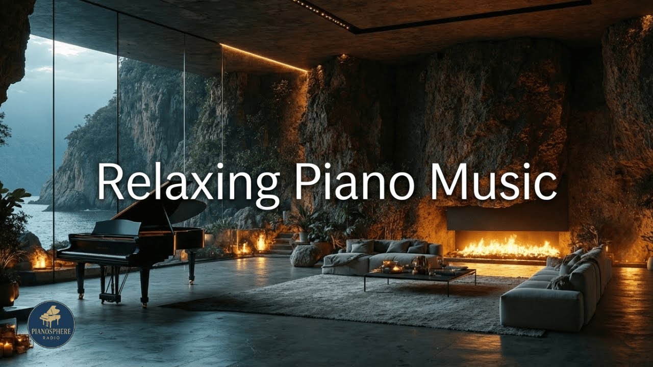 Sophisticated Fireplace Piano | Relaxing Piano Music with Ocean Sounds for Focus