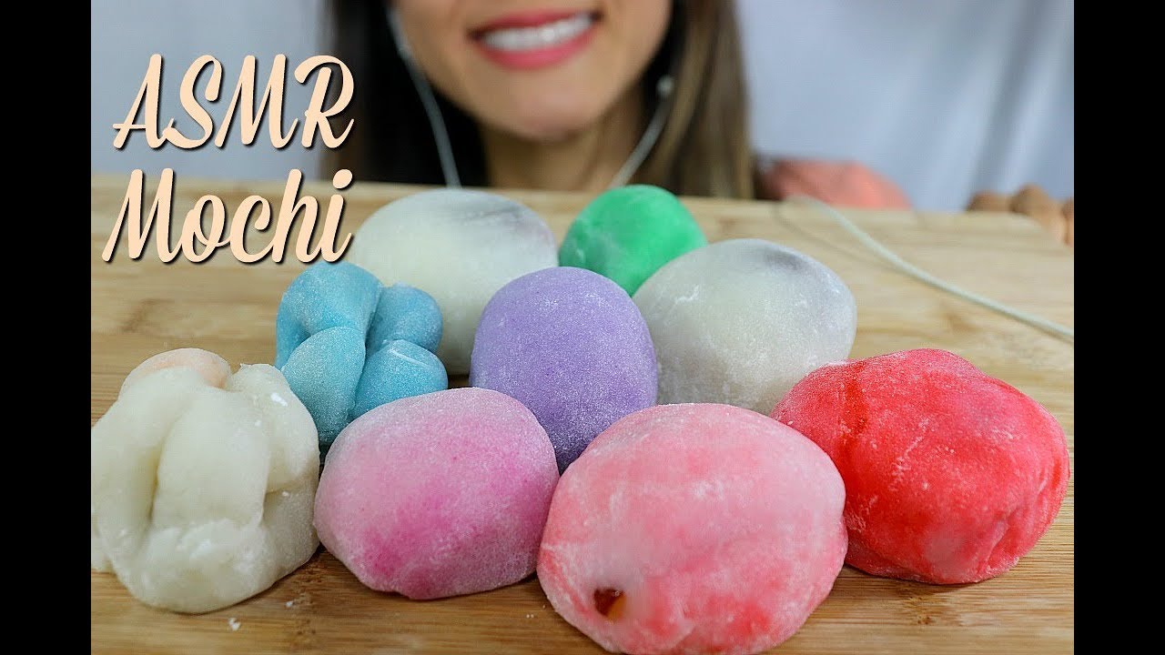 ASMR Daifuku Mochi with fresh fruit filling (sticky, soft, and chewy eating sounds) 먹방