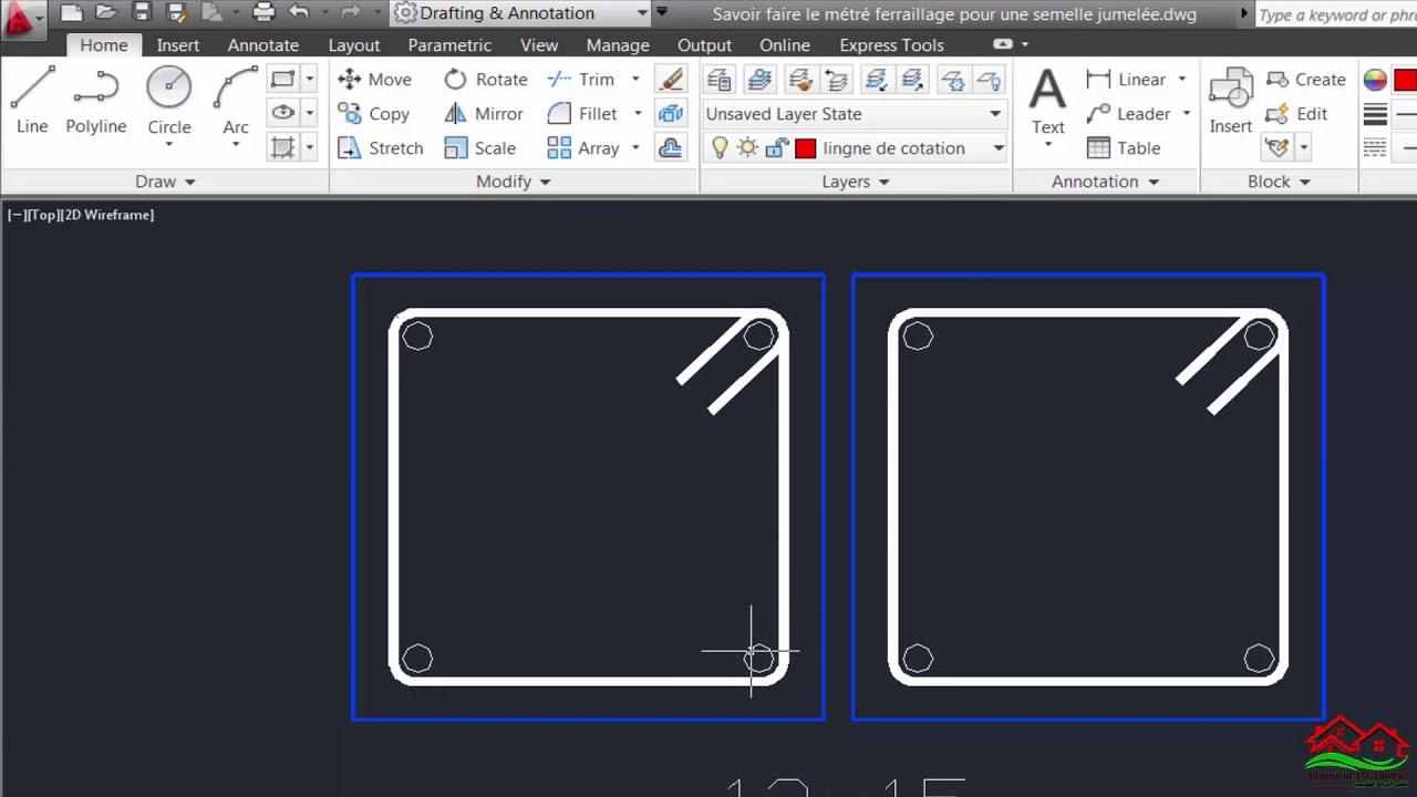 Métrés - Savoir faire le métré de ferraillage pour une semelle jumelée sur Autocad + Excel1