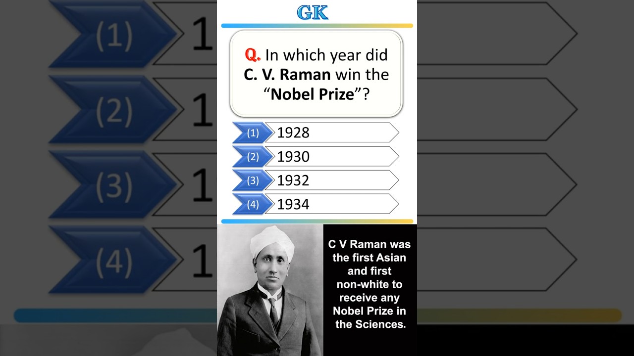 In which year did C. V. Raman win the &ldquo;Nobel Prize&rdquo;? #nobelprize #cvraman #gkquiz