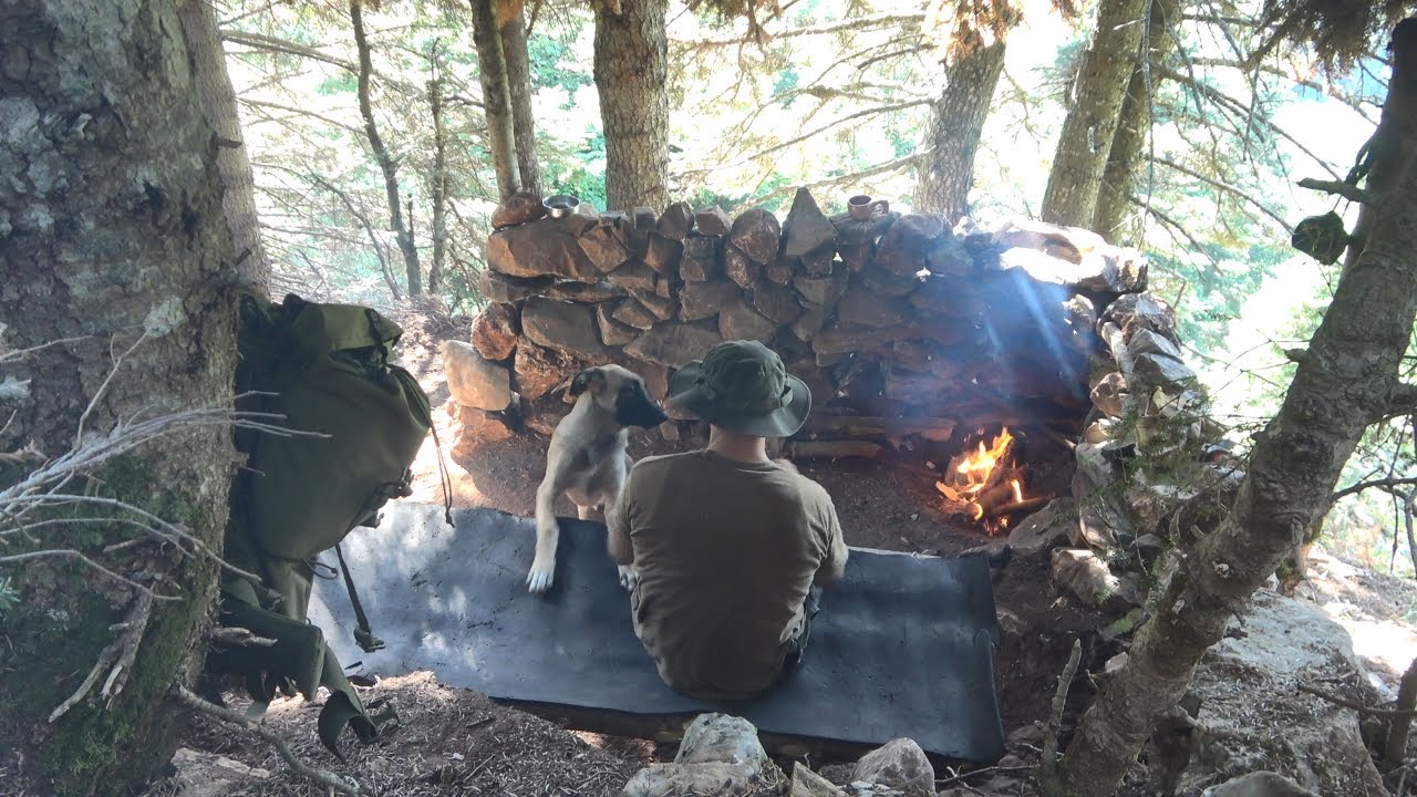 RISE AGAIN - Rebuilding the Stone Shelter.Hard work. I built a bed.Eggs  for breakfast.etc. Part#2