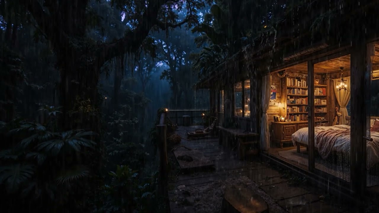 Soft Night Rain Drifting Around a Hidden Forest Cabin 🌧️🌲 | Calm Deep Sleep Sounds
