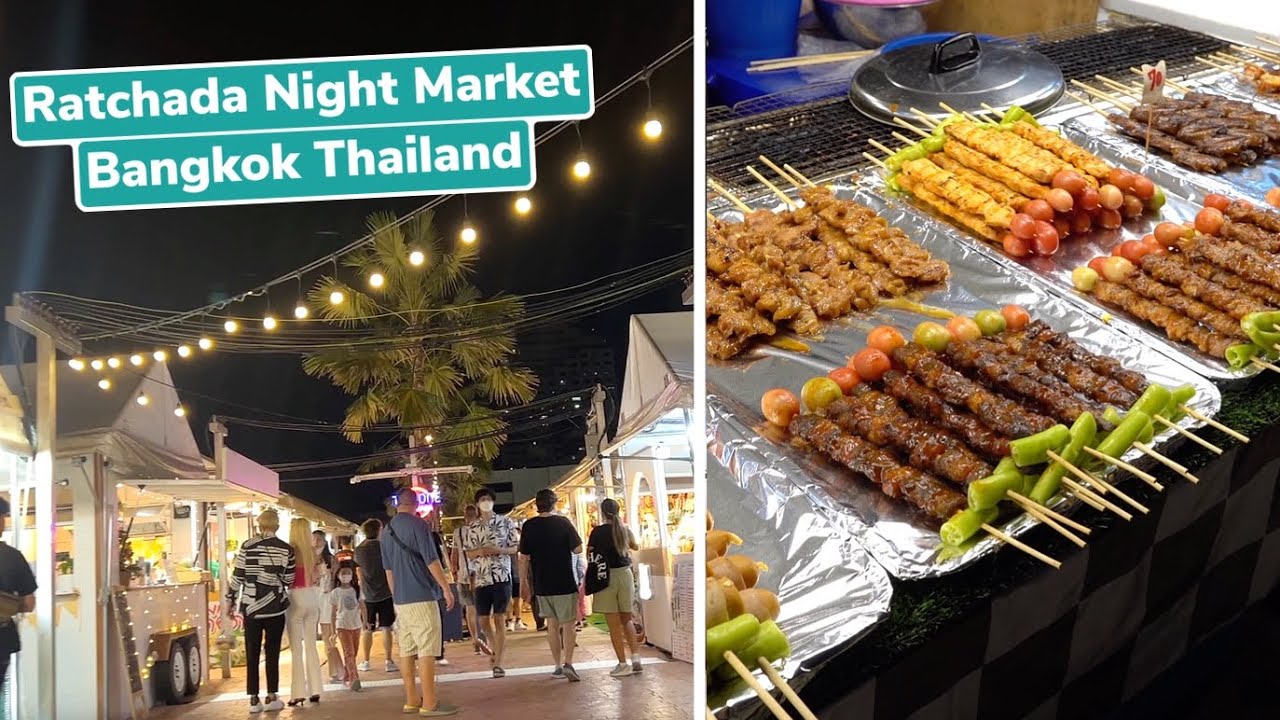 🇹🇭 Train Night Market Ratchada STREET FOOD and SHOPPING Bangkok Thailand 2023