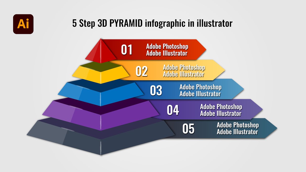How To Create 5 Step 3D PYRAMID Infographic In Illustrator-Illustrator Tutorials [HD]