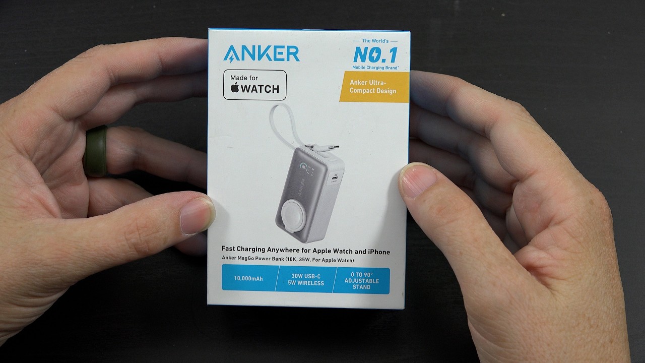 Anker MagGo Power Bank for Apple Watch, 10,000mAh Compact Battery Pack with Built-in USB-C Cable