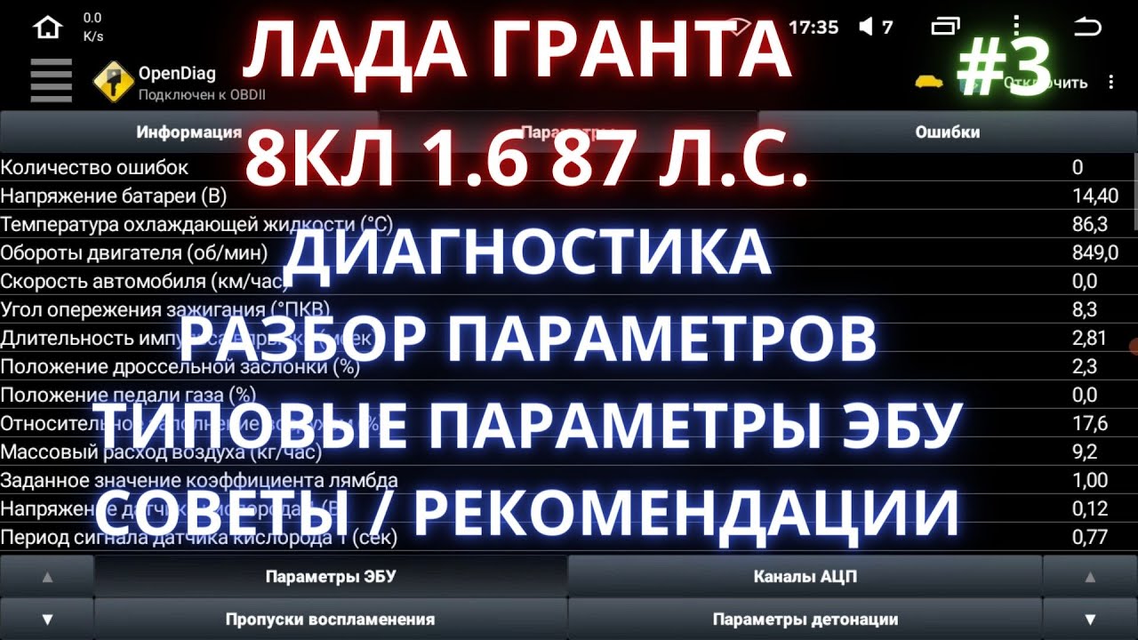лада гранта - разбор параметров в диагностике по  open diag - часть 3