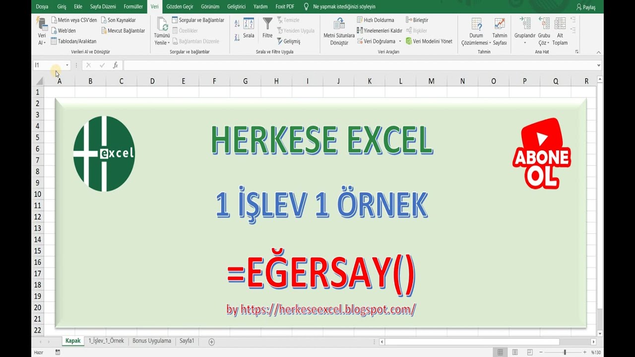 Excel EĞERSAY İşlevi, Kısa Eğitim Videosu SV013