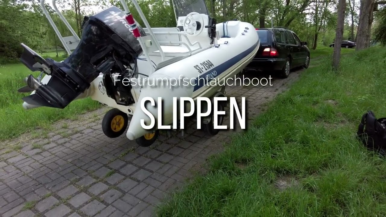 RIB slippen mit Kipptrailer an der Saale I Festrumpfschlauchboot slippen