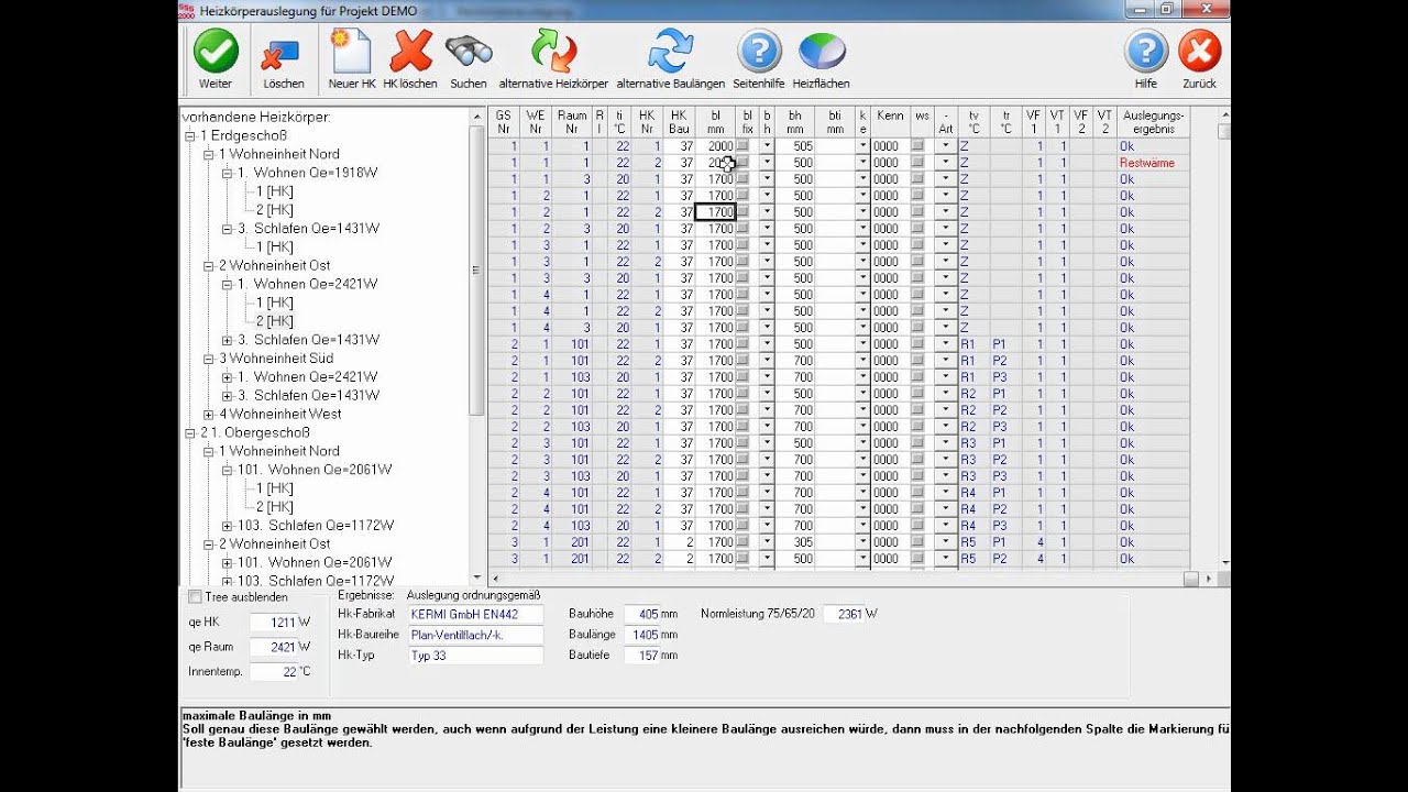 SSS-Software: Heizk&ouml;rperauslegung Heizk&ouml;rperberechnung VDI 3805