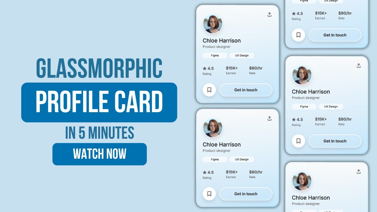 Glassmorphism Profile Card UI Design Using HTML & CSS | Animated Glass Card