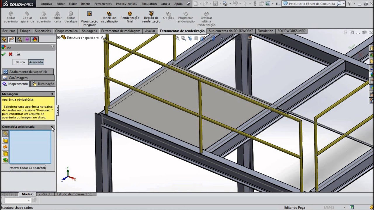 Aula 130 - Aplicando Textura de Chapa Xadrez no Piso - Solidworks - Marcelo Pereira