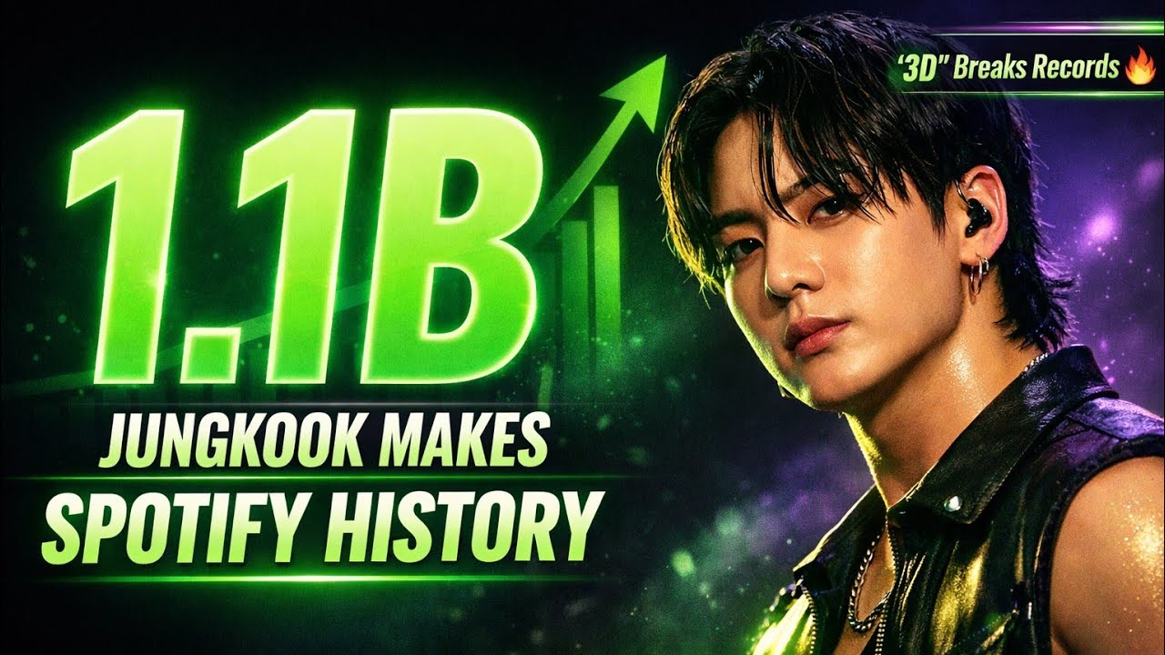 Jungkook Makes Spotify History as “3D” Surpasses 1.1 Billion Streams.!