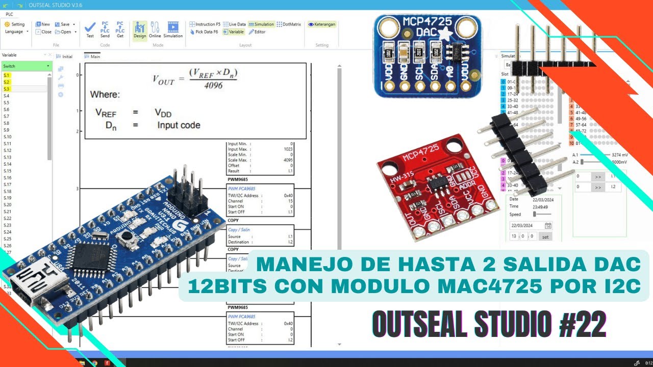 ⚡ Outseal Studio Cap_22 Manejo de hasta 2 salida DAC de 12bits con el MCP4725 para 0-10v y 4-20mA