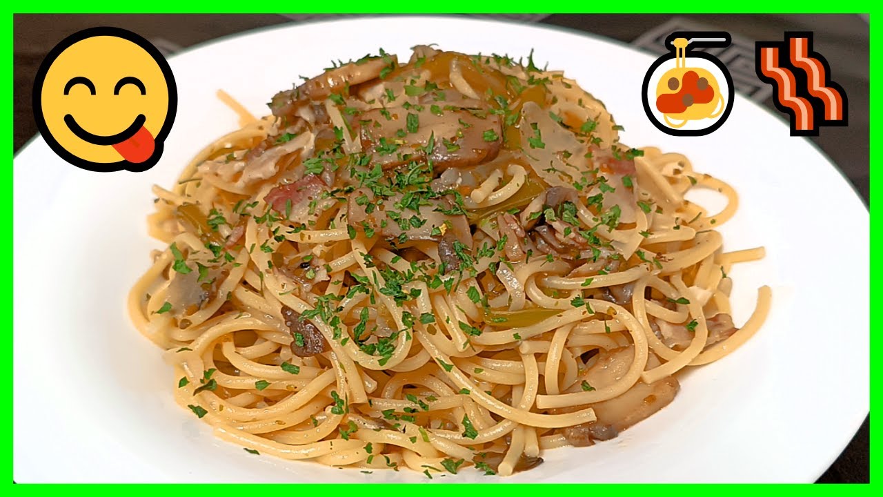 Espaguetis con Bacon y Champiñones 🍝🥓😋
