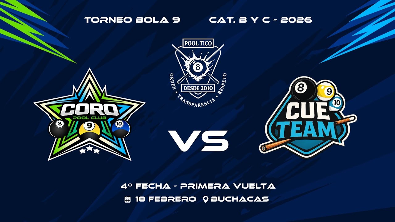 Coro Pool Club vs CueTeam | Torneo Bola 9 | Pool Tico 2026