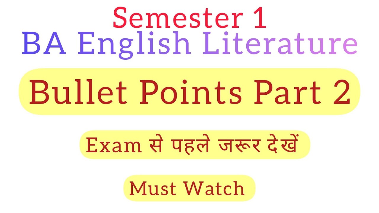 Part 2 JNVU English Literature Semester 1 Bullet Points Must Watch 