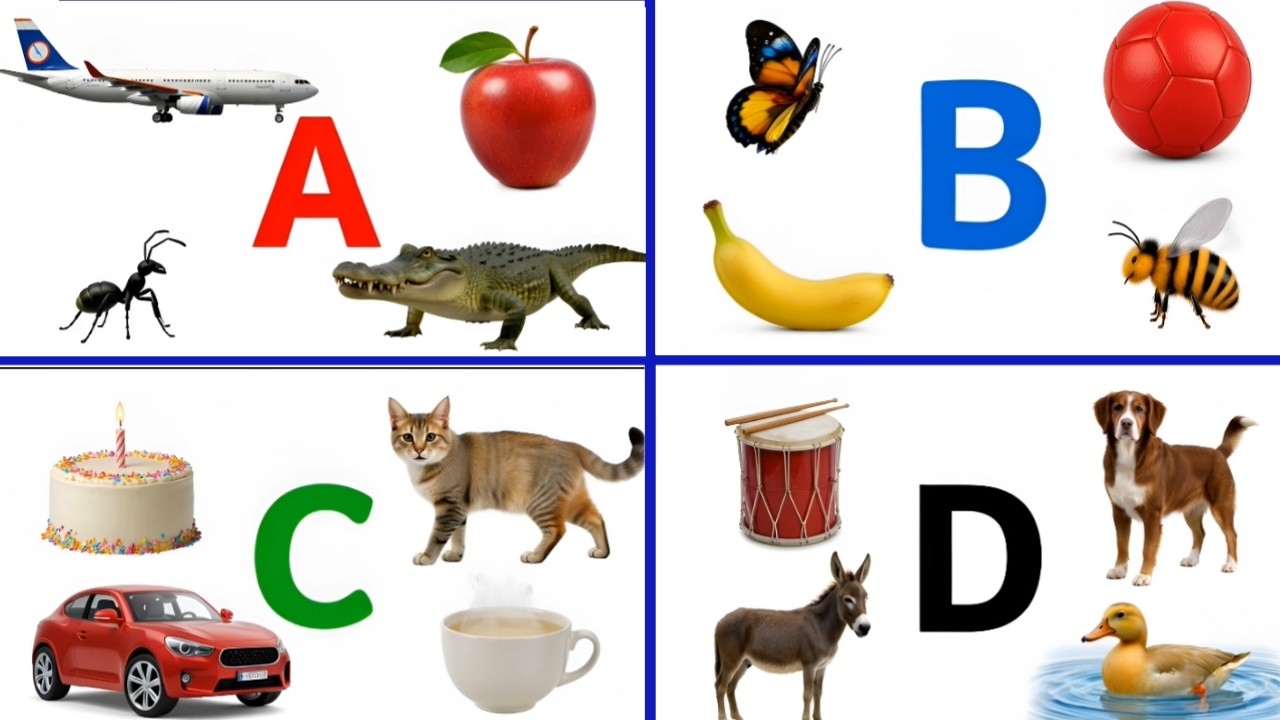 Алфавит ABCD с четырьмя примерами | Песенка про алфавит ABCD для детей | Песенка про алфавит